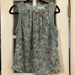 Skies Are Blue Women's Blue/Gray/Green Floral Blouse Size XS